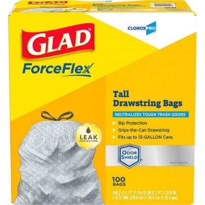 Picture of Glad Glad Forceflex Plus Drawstring White 13Gal 100Ct Part# - Clo70427