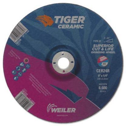 Picture of Weiler® 9 X 1/4 Tiger Ceramic T27 Grinding Cer24R 7/8 Ah Part# - 58333