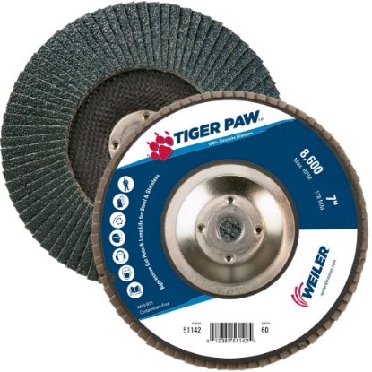 Picture of Weiler® 7" Tiger Paw Abrasive Flap Disc-Flat-60Z- 5/8"- Part# - 51142