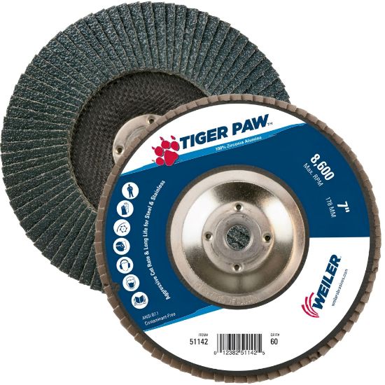 Picture of Weiler® 7" Tiger Paw Abrasive Flap Disc-Flat-60Z- 5/8"- Part# - 51142