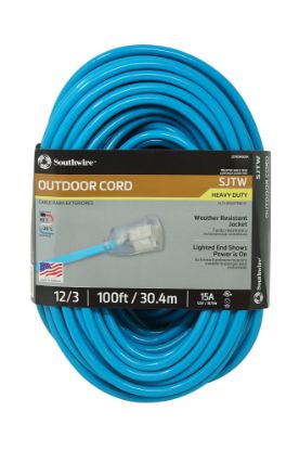 Picture of Southwire 12/3 100' Sjtw Extensioncord  Blue  Lighted End Part# - 2579Sw000H