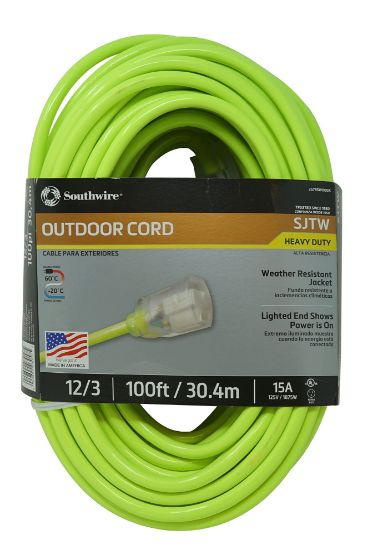 Picture of Southwire 12/3 100' Sjtw Extensioncord  Green  Lighted En Part# - 2579Sw000X