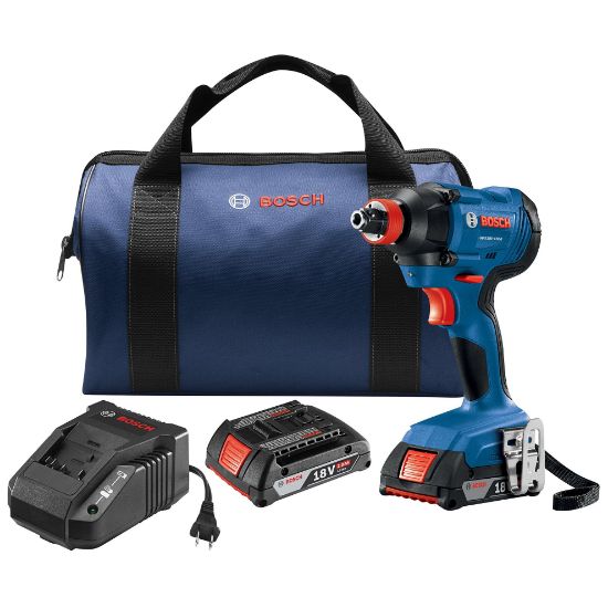 Picture of Bosch Power Tools 18V Soc Rdy Imp Dr Kit W/ (1) Slimpack Battery Part# - Gdx18V-1600B12