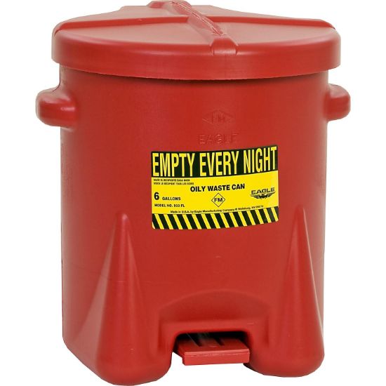 Picture of Eagle 6-Gal. Red Poly Oily Waste Can W/Foor Leve Part# - 933Fl