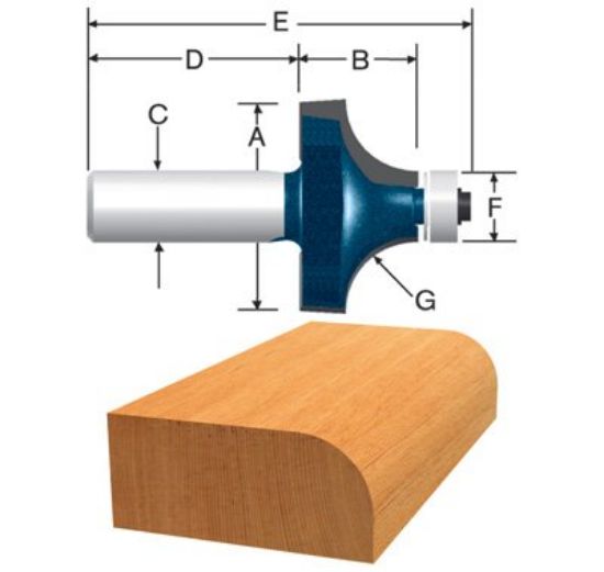 Picture of Bosch Power Tools 3/8" Roundover Bit Two Flutes Ball Bearin Part# - 85296M