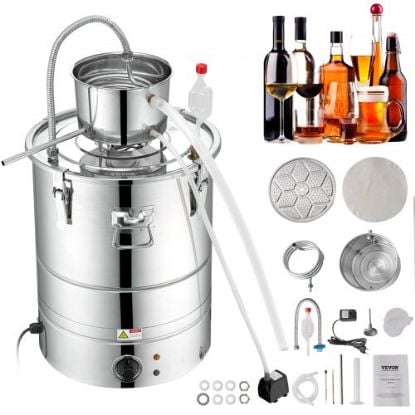 Picture of VEVOR 30L 7.9Gal Water Alcohol Distiller 304 Stainless Steel Alcohol Distiller Home Kit Moonshine Wine Making Boiler with Thermometer (30L Distiller)