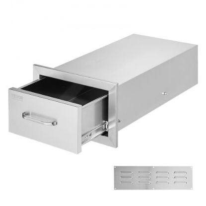 Picture of VEVOR Outdoor Kitchen Drawers 14W x 14.3H x 23D Inch, Flush Mount Double BBQ Drawers Stainless Steel with Handle, BBQ Island Drawers for Outdoor Kitchens or Grill Station