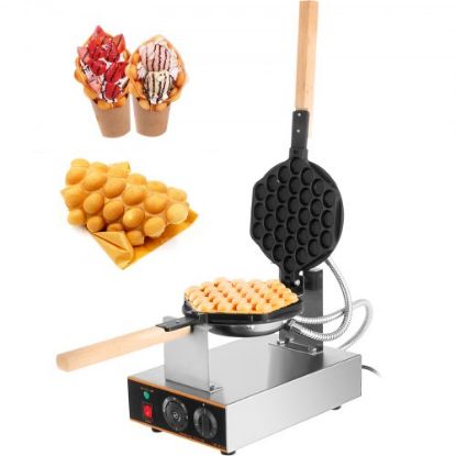 Picture of VEVOR Commercial Bubble Waffle Maker, 1400W Egg Bubble Puff Iron w/ 180° Rotatable 2 Pans & Wooden Handles, Stainless Steel Baker w/ Non-Stick Teflon Coating, 50-250℃/122-482℉ Adjustable