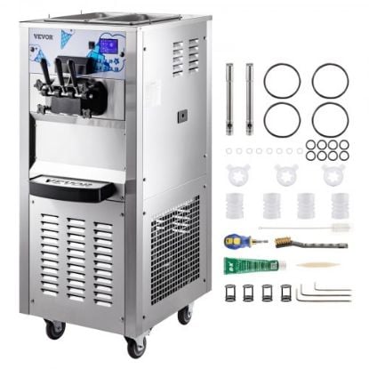 Picture of VEVOR 2200W Commercial Soft Ice Cream Machine 3 Flavors 5.3 to 7.4Gallon per Hour PreCooling at Night Auto Clean LCD Panel for Restaurants Snack Bar, Sliver