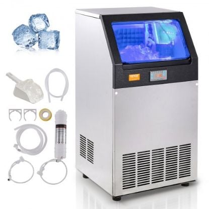 Picture of VEVOR 110V Commercial Ice Maker 80LBS/24H with 24lbs Storage Capacity Stainless Steel Commercial Ice Machine 40 Ice Cubes Per Plate Industrial Ice Maker Machine Auto Clean for Bar Home Supermarkets