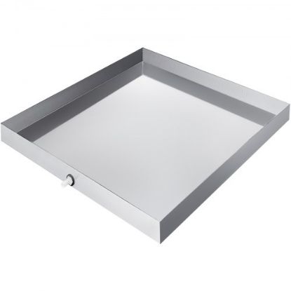 Picture of VEVOR 27 x 25 x 2.5 Inch Washing Machine Pan 304 Stainless Steel Washing Machine Drain Pan 18 GA Thickness Heavy Duty Compact Washer Drip Tray with Drain Hole & Hose Adapter