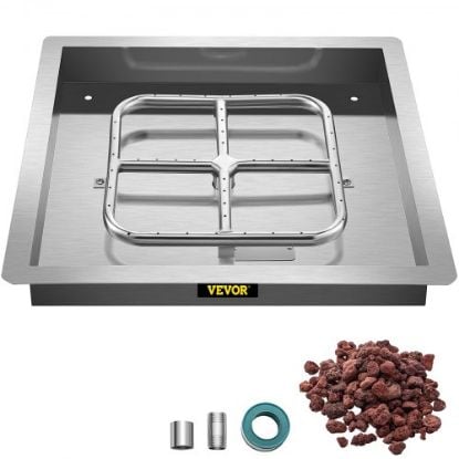 Picture of VEVOR 20x8 Inch Stainless Steel Rectangular Built-in Fire Pit Pan with H-Burner, Silver