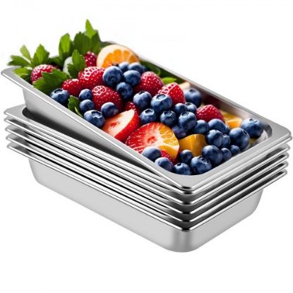 Picture of VEVOR 4 Pack Steam Table Pans 20.9 x 12.8 x 3.9 Inch Deep Steam Table Pan Full Size 13L Deep Food Container Stainless Steel Oven Tray Hotel Pans Anti-Jam Steam Table Food Pan