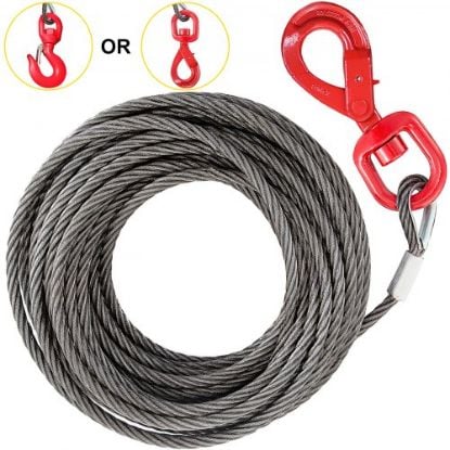 Picture of VEVOR Winch Cable 3/8" x 50' Replacement Wire Rope 4400LBS Fiber Core Self Locking Swivel Hook (50ft)