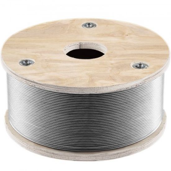 Picture of VEVOR T316 Stainless Steel Cable, 1/8'' x 1000 ft, Braided Aircraft Wire Rope with 1x19 Strands Construction, 2100 lbs Breaking Strength, for Deck Railing Stair Handrail Balusters Porch Fence