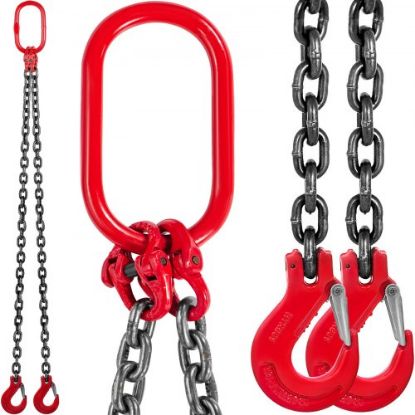 Picture of VEVOR 10FT Chain Sling 5/16 Inch X 10 FT Engine Lift Chain G80 Alloy Steel Engine Chain Hoist Lifts 3 Ton with 4 Leg Grab Hooks and Adjuster Used in Mining, Machinery, Ports, Building