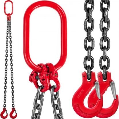 Picture of VEVOR 5FT Chain Sling 3/8" x 5' Double Leg with Grab Hooks Sling Chain 4T Capacity Double Leg Chain Sling Grade80(0.375In x 5Ft Double Leg Sling)