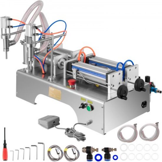 Picture of VEVOR Horizontal Pneumatic Liquid Filling Machine 50-500ml, Pneumatic Bottle Filling Machine Single Head, Semi-automatic Liquid Filler 0.4-0.6MP Air Pressure for Oil Water Liquids