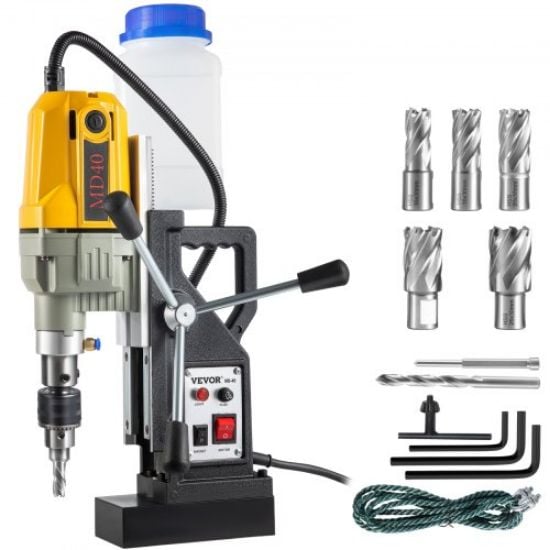 Picture of VEVOR 980W Magnetic Drill Press with 1-1/3 Inch (35mm) Boring Diameter Magnetic Drill Press Machine 2700 LBS Magnetic Force Magnetic Drilling System 680 RPM Portable Electric Magnetic Drill Press