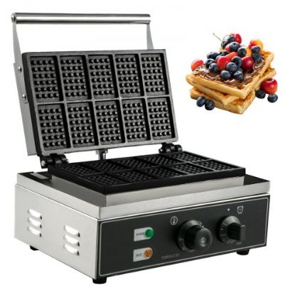 Picture of VEVOR Commercial Rectangle Waffle Maker 10pcs Nonstick Electric Waffle Maker Machine Stainless Steel 110V Temperature and Time Control Heart Waffle Maker Suitable for Restaurant Snack Bar