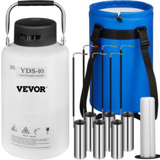 Picture of VEVOR Liquid Nitrogen Container 10L Aluminum Alloy Liquid Nitrogen Tank Cryogenic Container with 6 Canisters and Carry Bag