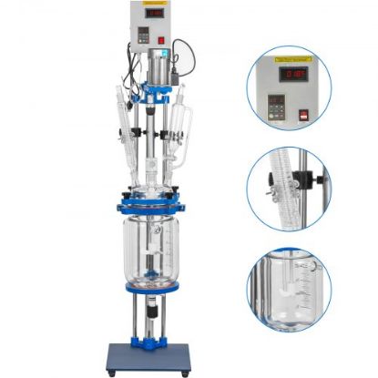 Picture of VEVOR Jacketed Reactor 5L Laboratory Glass Reactor, Jacketed Glass Reactor, Chemical Reaction Vessel, Lab Jacketed Reactor, Reaction Vessel Chemistry, with Digital Display, for Reaction Distillation