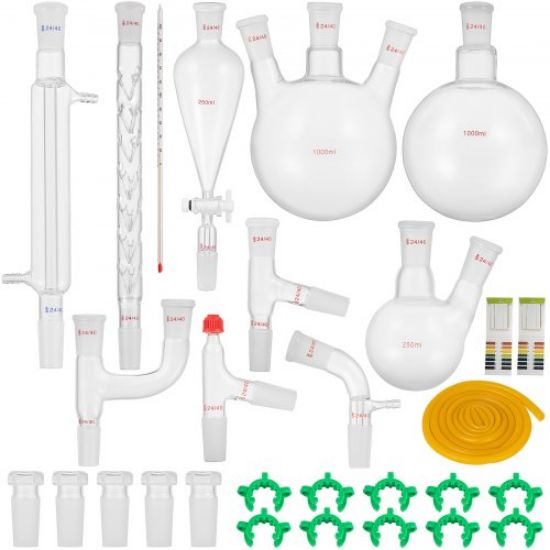 Picture of VEVOR New Laboratory Glassware 24/40 Chemistry Glassware 29PCS Chemistry Lab Glassware Kit 250 1000ml for Distillations Separation Purification Synthesis 24/40 29PCS