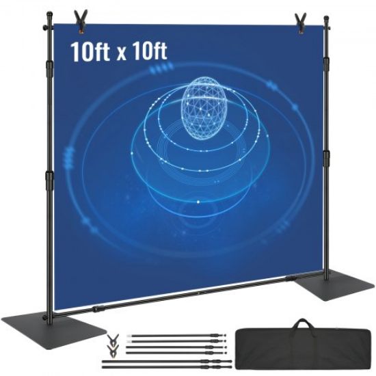 Picture of VEVOR 10 x 8 Ft Backdrop Banner Stand Adjustable Height and Width Newest Step and Repeat for Trade Show Wall Exhibitor Photo Booth Background