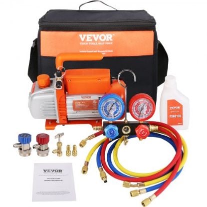 Picture of VEVOR Vacuum Pump 12CFM 1 HP Single Stage Air Conditioning Vacuum Pump 110V 5PA Ultimate Vacuum Refrigerant HVAC Air Tool Rotary Vane Vacuum Pump for Automobile Vacuum Evacuation (1-Stage, 12CFM)