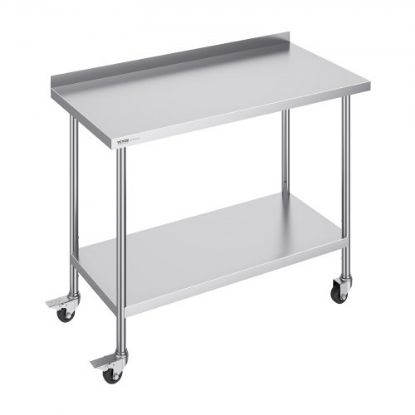 Picture of VEVOR Stainless Steel Work Table with Wheels 24 x 30 Prep Table with casters Heavy Duty Work Table for Commercial Kitchen Restaurant Business (24 x 30 x 33.8 Inch)