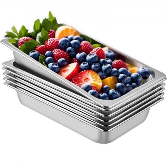 Picture of VEVOR 6 Pack Steam Table Pans 20.9 x 12.8 x 5.9 Inch Deep Steam Table Pan Full Size 20.5L Deep Food Container Stainless Steel Oven Tray Hotel Pans Anti-Jam Steam Table Food Pan