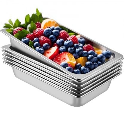 Picture of VEVOR 6 Pack Steam Table Pans 20.9 x 12.8 x 3.9 Inch Deep Steam Table Pan Full Size 13L Deep Food Container Stainless Steel Oven Tray Hotel Pans Anti-Jam Steam Table Food Pan