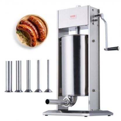 Picture of VEVOR Horizontal Sausage Stuffer 3L/ 7Lbs Manual Sausage Maker With 5 Filling Nozzles Sausage Stuffing Machine For Home & Commercial Use Stainless Steel