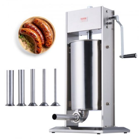 Picture of VEVOR Horizontal Sausage Stuffer 3L/ 7Lbs Manual Sausage Maker With 5 Filling Nozzles Sausage Stuffing Machine For Home & Commercial Use Stainless Steel