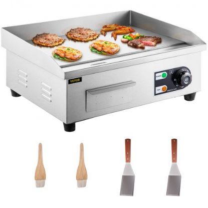 Picture of VEVOR 29" Commercial Electric Griddle 110V 3000W Electric Countertop Griddle Non-Stick Restaurant Teppanyaki Flat Top Grill Stainless Steel Adjustable Temperature Control 122°F-572°F (NO PLUG)