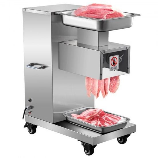 Picture of VEVOR 110V Commercial Meat Cutter Machine 1100LB/H Electric Meat Cutting Machine 750W Commercial Meat Slicer 3mm Blade Restaurant Food Slicer Stainless Steel For Kitchen Restaurant Supermarket