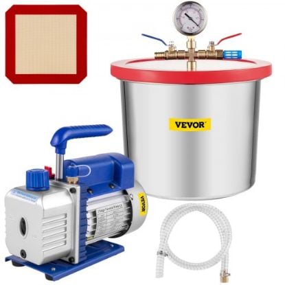 Picture of VEVOR Vacuum Chamber with Pump, 2 Gallon Vacuum Chamber, 3CFM 1/4HP Vacuum Pump with High-Capacity 2 Gallon Vacuum Chamber, Vacuum Degassing Chamber Kit for Automobile Maintenance, Vacuum Packaging