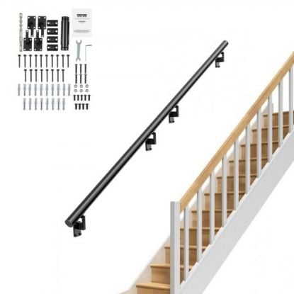 Picture of VEVOR 4-Step Handrail Fits 1 or 4 Steps Matte Black Stair Rail Wrought Iron Handrail with Installation Kit Hand Rails for Outdoor Steps