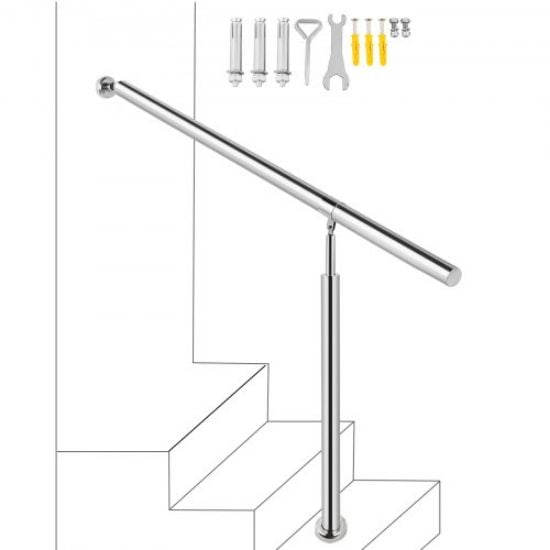 Picture of VEVOR Step Handrail 304 Stainless Steel Stair Railing 1-2 Step for Indoor and Outdoor Adjustable Metal Hand Rails for Steps, 31.5x35.4 Inch, Silver