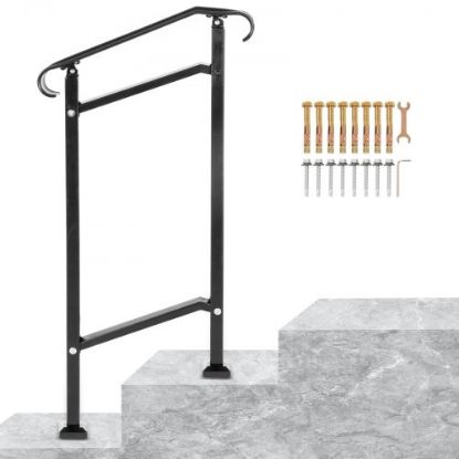 Picture of VEVOR 3-Step Handrails for Outdoor Steps Fits 1 or 3 Steps Matte White Stair Rail Wrought Iron Handrail with Installation Kit Hand Rails for Outdoor Step