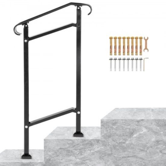 Picture of VEVOR 3-Step Handrails for Outdoor Steps Fits 1 or 3 Steps Matte White Stair Rail Wrought Iron Handrail with Installation Kit Hand Rails for Outdoor Step