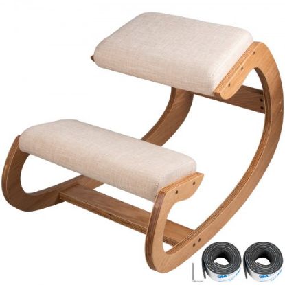 Picture of VEVOR Wooden Ergonomic Kneeling Chair Memory Seat Cushion Relieving Body Black