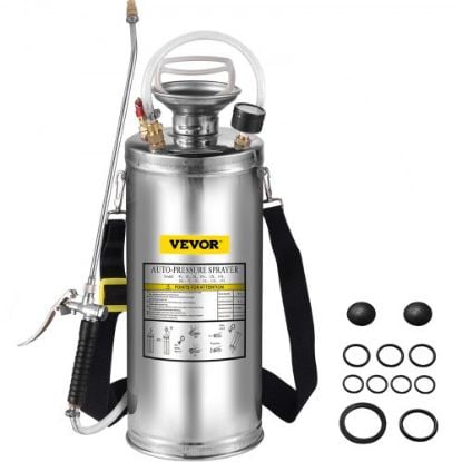 Picture of VEVOR 3.5Gal Stainless Steel Sprayer,l Set with 20" Wand& Handle& 3FT Reinforced Hose, Hand Pump Sprayer with Pressure Gauge&Safety Valve, Adjustable Nozzle Suitable for Gardening& Sanitizing