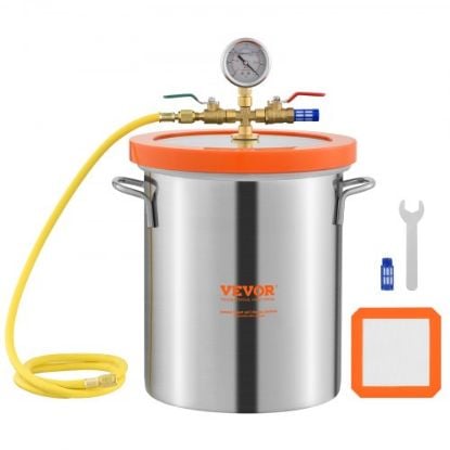 Picture of VEVOR 2 Gallon Vacuum Chamber kit Stainless Steel Degassing Chamber 7.5L Vacuum Degassing Chamber kit for Degassing Urethanes Silicones Epoxies and Resins