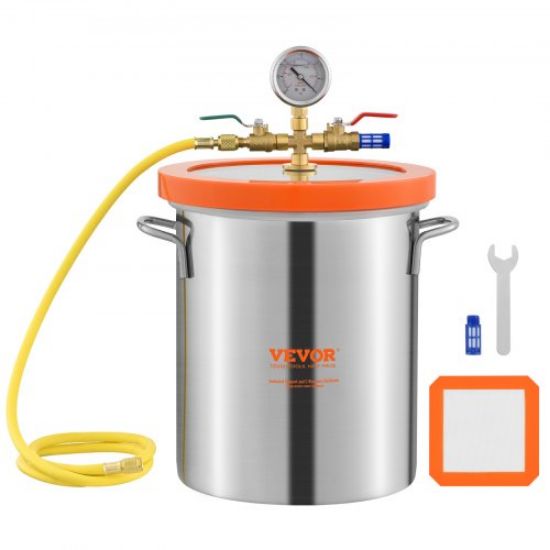 Picture of VEVOR 2 Gallon Vacuum Chamber kit Stainless Steel Degassing Chamber 7.5L Vacuum Degassing Chamber kit for Degassing Urethanes Silicones Epoxies and Resins