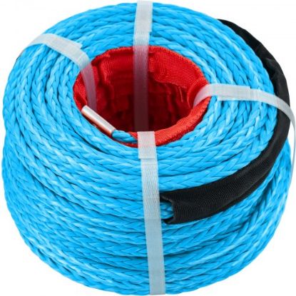 Picture of VEVOR Synthetic Winch Rope 3/8in x 100ft, Winch Line Cable with G70 Hook 18,740lbs Working Strength, 12 Strands, Synthetic Winch Cable w/Protective Sleeve, for Vehicles Towing, Blue