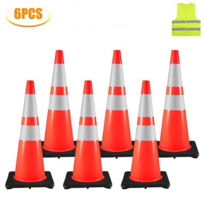 Picture of VEVOR 6Pack Traffic Cones, 28"Safety Cones, PVC Orange Traffic Safety Cone with Reflective Collar, for Road Parking Training Cones