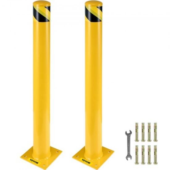 Picture of VEVOR Safety Bollard, 36x5.5 Safety Barrier Bollard, 5-1/2" OD 36" Height Yellow Powder Coat Pipe Steel Safety Barrier with 4 Free Anchor Bolts for Traffic-Sensitive Area