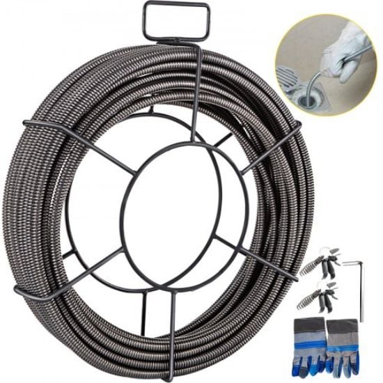 Picture of VEVOR Drain Cleaning Cable 100 Feet x 3/8 Inch Solid Core Cable Sewer Cable Drain Auger Cable Cleaner Snake Clog Pipe Drain Cleaning Cable Sewer Drain Auger Snake Pipe