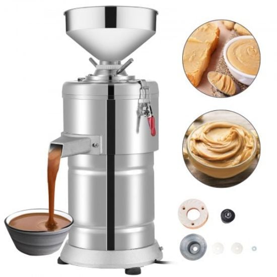 Picture of VEVOR Commercial Peanut Sesame Grinding Machine, 15000g/h Stainless Steel peanut butter machine, 110V Grinder Electric Perfect for Peanut Sesame Walnut Butter, 11.80 x 28.00 x 11.80 in, Silver